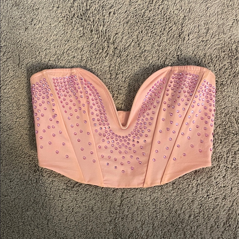 Pink Strapless Corset with Rhinestone Embellishments WILDLOVERS XS